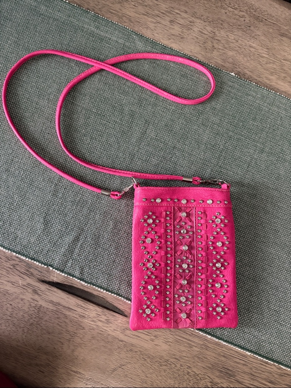 Studded Hot Pink Crossbody Phone Pouch
